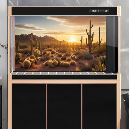 Sunset Desert Reptile Habitat Background Silhouette of Saguaro Cactus Arid Mountain Range Terrarium Background Cacti Sand with Dunes Aquarium Background Desert Mountain Fish Tank Background 30x18in - color: Cactus Orange, size: 30(W)x18(H)in