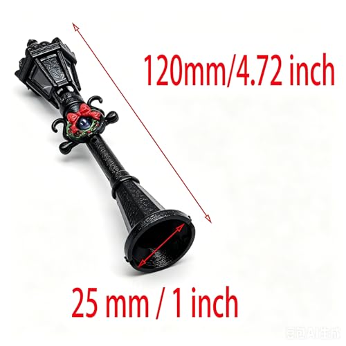 10 Pcs Black 12CM with Floral Wreath Miniature Street Lamp Mini Street Light Models Miniature Village Pathway Lantern Post for DIY Micro Landscape Fairy Garden Accessories