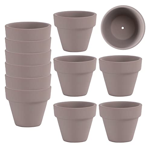 Fcacti Mini Grey Terracotta Clay Flower Pots 2 inch with Drainage Holes for Tiny Cactus Herb lithop, Small Succulent Planter Nursery Plant Pot Home Garden Table DIY Hand Craft Gift Decoration - color: Gray