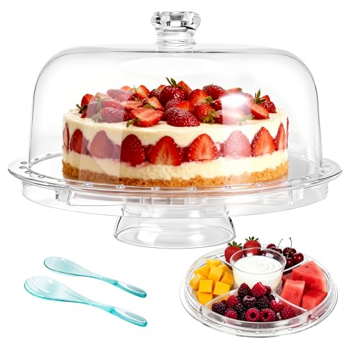 Masthome Acrylic Cake Stand with Dome,6-in-1,Send Fork Spoon - color: Acrylic Cake Stand With Lid