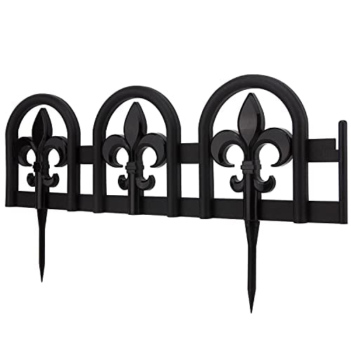 Evelyne Black Garden Border Plastic Edging – PP Plastic, Metal-Free Wrought Iron Look Design, 27pcs Black Yard Landscaping Fence Liner Lawn Edge Barrier, 35ft Kit of Decorative Lawn Landscape Panels - color: Black, style: 35ft.