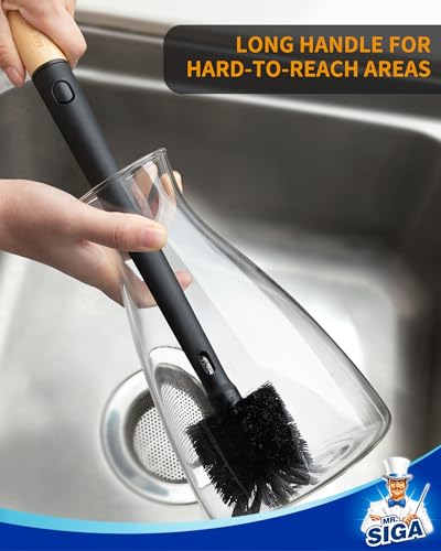 MR.SIGA Water Bottle Brush and Straw Cleaner Brush, Long Handle Bottle Cleaner Brush, 2 in 1 Bottle Cleaning Brush for Sports Bottles, Baby Bottles, Mugs, Straws - color: Black