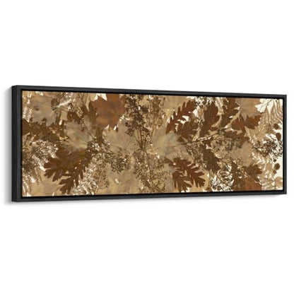 wall26 Large Framed Wall Art Canvas Print - Neutral Pressed Dried Autumn Maple Fern Leaves Botanical for Living Room Bedroom Office - 60"x20" Black - color: AD11-2607-M30, size: 60"L x 20"W, style: Black Frame