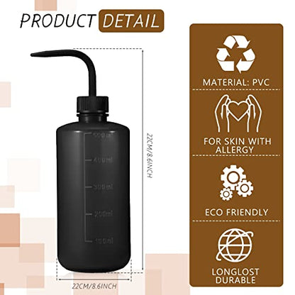 Epakh 6 Pcs 500 ml Tattoo Wash Bottle Water Squirt Bottle Lab Squeeze Bottles Lash Water Bottle Squeezer Safety Rinse Bottle for Eyelash Extensions, Tattoo Supplies, Cleaning, Succulent (Black)