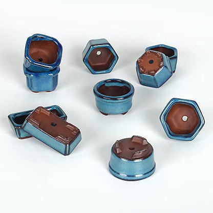 Bonsai Planter Succulent 1.8"(4.5cm) 10 Mini Glazed Pots - color: Blue