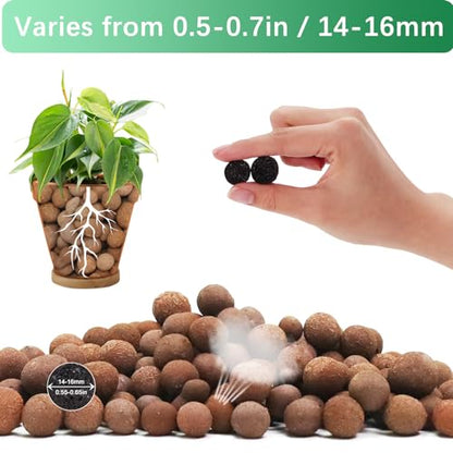 3LB Leca Explanded Clay Pebbles, 14-16mm Lightweight Expanded Clay Aggregate for Hydroponic Growing, Premium Grow Media for Orchids, Aquaponics Plants and Horticultural Drainage, Natural