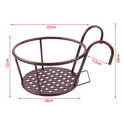 Hanging Railing Planters Baskets Art Hanging Flower Stands Balcony Flower Pot Holders Plant Iron Racks Fence Metal Potted Stand Mounted Balcony Round Plant Basket Shelf Container Box,Garden Steel Pots - color: White-full Bottom