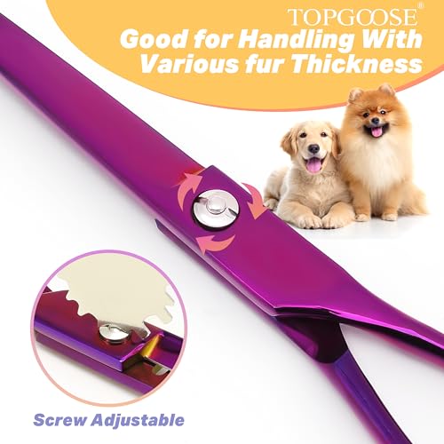 7.5" Dog Grooming Scissor - Professional Down-curved Shear with Ergonomic Handle Japanese Stainless Steel Hair Scissor for Dogs, Cats and Other Pets, Sharp (Curved, Purple) - color: Purple