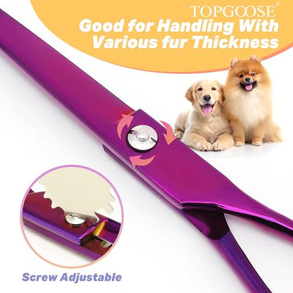 7.5" Dog Grooming Scissor - Professional Down-curved Shear with Ergonomic Handle Japanese Stainless Steel Hair Scissor for Dogs, Cats and Other Pets, Sharp (Curved, Purple) - color: Purple