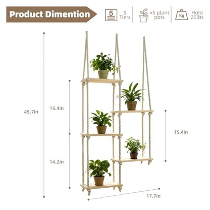 Window Plant Shelves for Indoor Plants Plant Shelf Indoor Wall Mounted Hanging Plant Stand with Wooden Shelves for Windowsill Boho Indoor Plant Shelf for Window Sill