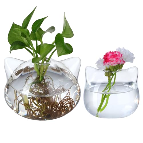 BESTOYARD Cat Shaped Glass Vase Set Transparent Hydroponic Plant Vase and Terrarium Container for Flowers Small Bouquets Dried Arrangements Home Office Desk Bookshelf Wine Cabinet Decor
