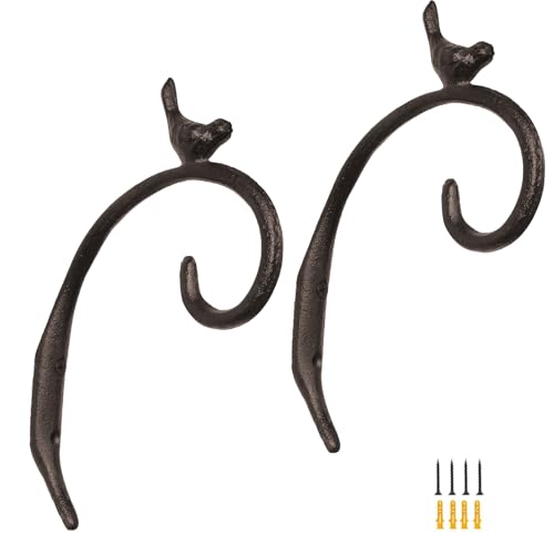 Z metnal Cast Iron Plant Hanger - 5.2 inch Little Bird Rustic Wall Mounted Hanging Basket Holder for Outdoor Garden, Patio, Porch Decor - Heavy Duty Metal Hook Bracket, 2 pcs