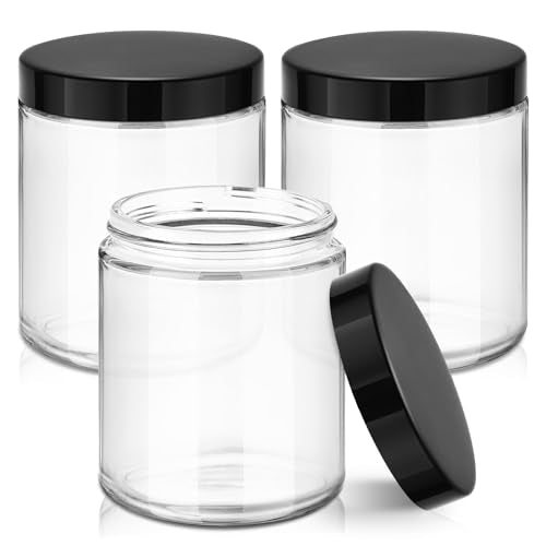 8 oz Glass Jars with Lids, 3 Pack Small Clear Glass Jars with Black Lids - color: Clear-Black Lids