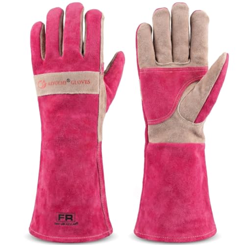 Leather Welding & Gardening Gloves for Women– Pink Heat-Resistant - color: Pink 1 Pair, size: Small