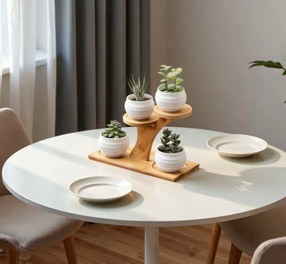 Bamboo Plant Stand, 3 Tier Window Sill Plant Shelf, Desktop Small Indoor Plant Stand, Bamboo Table Top Plant Shelf for Succulent Herb, Perfect for Window Sill, Living Room, Home Office, Patio Balcony Decor & Gift