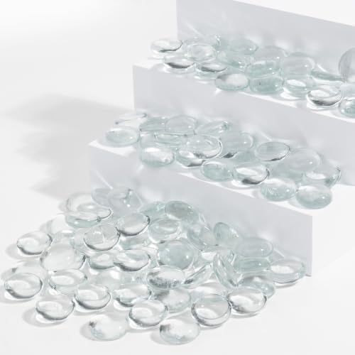 1LB Flat Glass Marbles Stones Flat Bottom Marble Beads 17-19mm Smooth Stone Pebbles for Home Decoration Fire Pit Landscaping Glass Gemstone for Fish Tanks Flower Pots DIY Crafts (Clear) - color: Clear