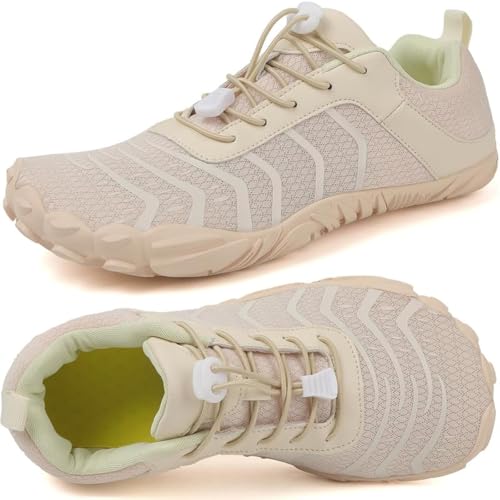 Barefoot Shoes Men Women Minimalist Shoes Zero Drop Workout Cross-Trainer Hiking Water Wide Toe Box Grounded Footwear Weightlifting Walking - color: Beige, size: 10.5 Women/9.5 Men