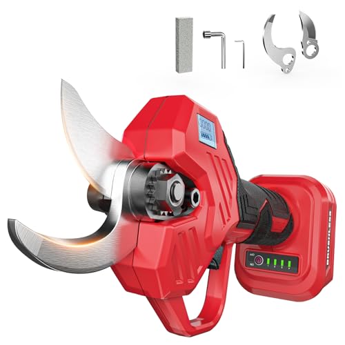 Cerycose Cordless Electric Pruning Shears Compatible with Milwaukee 18V Battery, 0.8-2-Inch Cordless Portable Pole Pruner with LCD Display & Imported SK7 Steel Blades for Gardening Shears(Tool Only) - color: Red