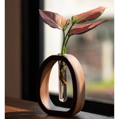 Glass Test Tube Vase Walnut Wood Modern Farmhouse Propagation Stations for Home Decoration, Table Centerpieces