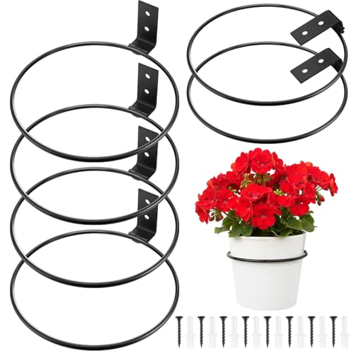 Flower Pot Holder Wall Planter Ring Hanger Metal Wall Plant Hanging Pot Holder Mounted Hanging Bracket for Indoor Outdoor Home Garden Plant Flower Display, Black(6 Pcs,8 Inch) - size: 8 Inch