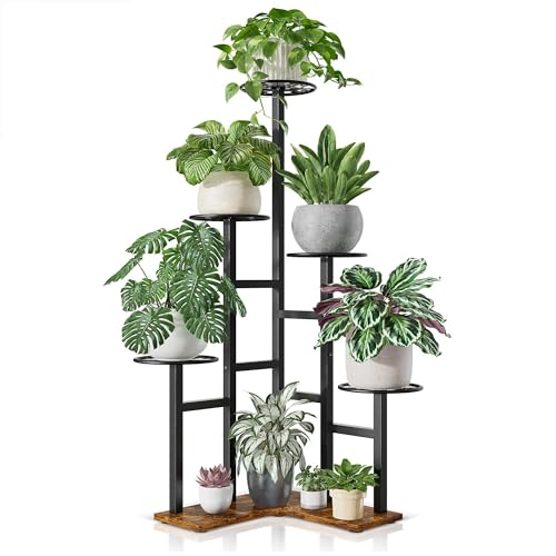 6 Tier Balcony Corner Plant Stand Sturdy Corner Plant Shelves Indoor - color: BlackS