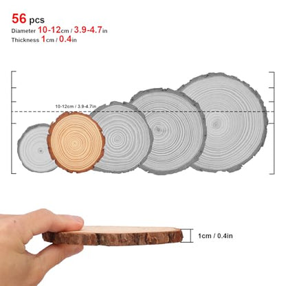 56 PCS Unfinished Wood Slices for Centerpieces, 4-4.7 Inch Natural Wood Slices with Tree Bark Pine and Wood Rounds Discs for DIY Crafts, Centerpieces, Art & Decor - size: 56 PCS 4-4.7 Inch
