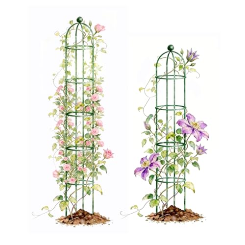 Vego Garden 6.4 ft Round Obelisk Garden Trellis, Metal Rustproof Plant Support Rose Trellis, Tower Potted Cages for Flowers Fruits Vegetable Vines Indoor & Outdoor - size: 6.4 Ft