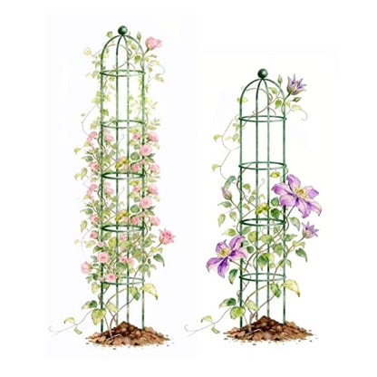 Vego Garden 6.4 ft Round Obelisk Garden Trellis, Metal Rustproof Plant Support Rose Trellis, Tower Potted Cages for Flowers Fruits Vegetable Vines Indoor & Outdoor - size: 6.4 Ft