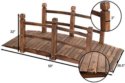 HAPPYGRILL 5 FT Wooden Garden Bridge, Decorative Pond Bridge with Railings | Stained Finish Wood Footbridge with 400 lbs Capacity for Outdoor Garden Yard Backyard