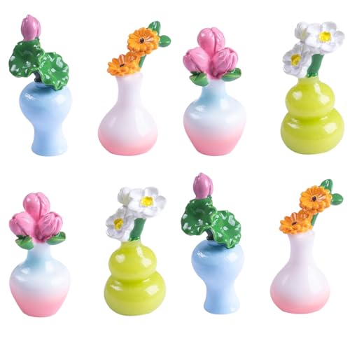 8-Pcs Miniature Greenery Flower Set – Tiny Artificial Plants and Bonsai Ornaments for Crafts, DIY Decorations, Home & Fairy Garden Décor, Tabletop Display, Includes Roses, Lotus, Sunflowers & Lilies