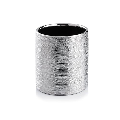 WGVI Silver Etched Ceramic Cylinder Vase Width 3.75" Height 4", Flower Arrangements, Candle Holder, Terrarium Planter Pot, Storage Container Organizer, Pen Brush Holder, Scratched Texture, 1 Piece - color: Silver_etched, size: 3.75"x4"H (1 Pc)