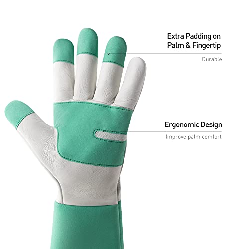 HANDLANDY Ladies Leather Gardening Gloves, Thorn Proof Women Long Rose Gloves (Light green, Large) - color: Light Green, size: Large (Pack of 1)