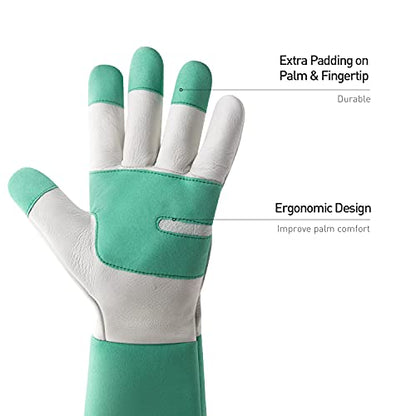 HANDLANDY Ladies Leather Gardening Gloves, Thorn Proof Women Long Rose Gloves (Light green, Large) - color: Light Green, size: Large (Pack of 1)