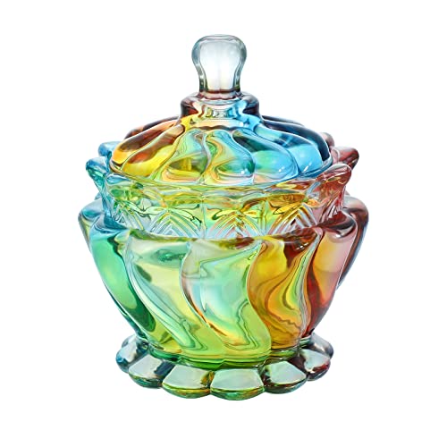 SOCOSY Royal Embossed Clear Glass Apothecary Jar With Lids, Candy Jar Containers Wedding Candy Buffet Jars Crystal Jewelry Box Food Jar 7oz - color: Wave
