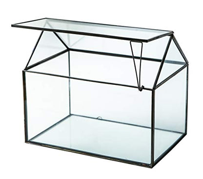 House Shape Close Glass Geometric Terrarium Tabletop Succulent Plant House Garden Planter Moss Fern Swing Lid, Flower Pot for Plants Succulent, Air Plant (Black)