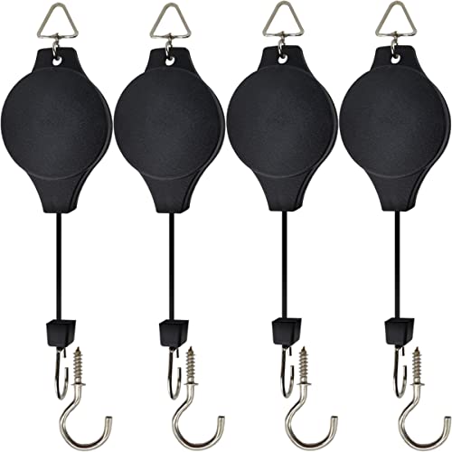 NSBELL 4PCS Plant Pulley with 4 PCS Metal Ceiling Plant Hooks Retractable Pulley Plant Hanger Hanging Flower Basket Hook Hanger for Garden Baskets Pots and Birds Feeder