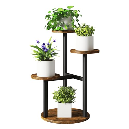 IBUYKE 4 Tier Small Plant Stand for Indoor, Rustic Brown TMJ073H - color: Rustic Brown, size: 4 Tier