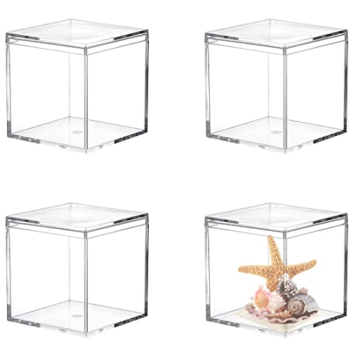 KissYou Acrylic Box Clear Boxes with Lid 4 Packs Acrylic Square Cube Wedding Party Favors Candy Box Jewelry Storage Contanier Acrylic Display Box - size: 3.35 x 3.35 x 3.35 Inch