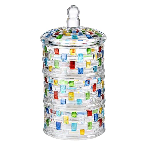 MyGift 3-Tier Colorful Crystal Glass Stacking Candy Jars with Lid - Decorative Storage Container for Sweets, Snacks, and Small Items - Modern Candy Dish Organizer for Kitchen, Office, or Home Decor - color: Multi-Colored