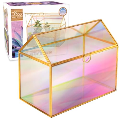 D'Eco Iridescent Glass Plant Terrarium, Centerpiece, Wedding Letterbox - color: Iridescent Gold