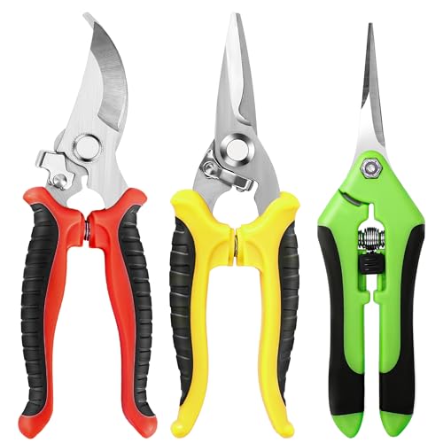 EWPJDK 3 Pack Garden Pruning Shears Scissors Clippers (Multicolor) | Gardening Shears, Gardening Shears, Pruning Snips for Gardening Tools, Securely Lock, Non-Slip, Ergonomically Designed - style: Multicolor