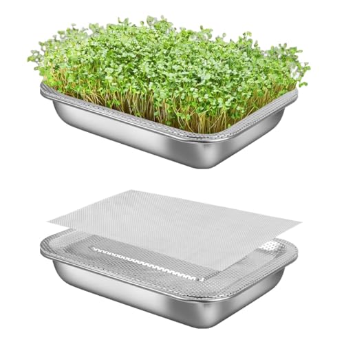 Picowe Stainless Steel Sprouting Trays Seed Sprouting Kit with Stainless Steel Mesh Tray Seed Starter Tray Seed Sprouting Kit (2pack, 10.4 x 7.7inch) - style: 2pack