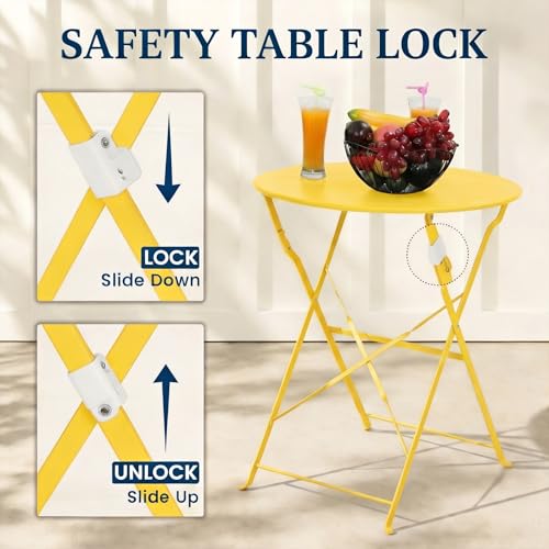 wildformers Outdoor Compact Folding Bistro Table and Chairs Set of 2,Yellow - color: Yellow