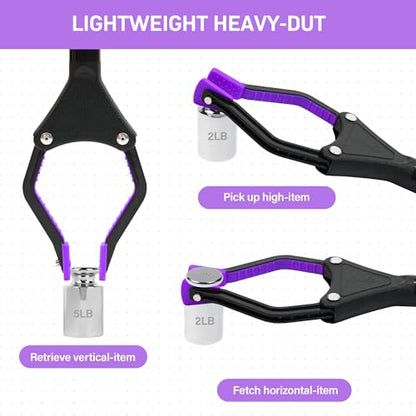 Upgrade 2-Pack Foldable 32" Grabber Reacher Tool, Lightweight Reacher Grabber Pickup Tool with 360° Rotating Jaw & Magnet, Reaching Tool for Trash Pick Up Stick, Litter Picker, Arm Extension (Purple) - color: Purple (Pack of 2)