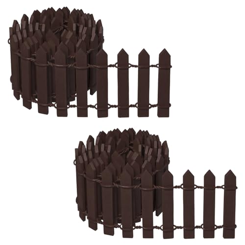 2 PCS Fairy Miniature Wood Fence, 35 Inch Long Mini Picket Fence Garden Ornament for DIY Crafts Project Home Garden Plant Pot Decoration (Brown) - color: Brown