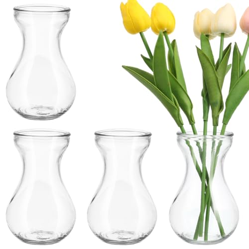 Hemobllo Glass Flower Vase Set of 4 Small Hyacinth Vase for Bulb Forcing and Hydroponic Flowers 5.51 X 3.14 X 3.14 in Decorative Centerpiece for Home Office Restaurant