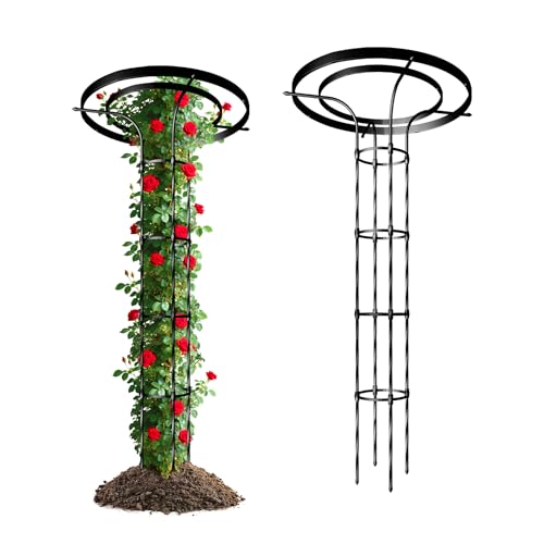 Mushroom Top Trellis for Climbing Plants Outdoor, 5.74FT Decorative Obelisk Plant Support with Rustproof PE-Coated Metal Poles, Rose Trellis for Clematis Ivy, Black - color: 5 Floors-68.9‘’H/Black