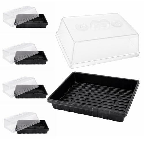 SOLIGT Thick Plastic 5-Set Strong Seed Starter Trays with 5" Humidity Domes | for Seed Starting, Germination, Seedling Propagation & Plant Growing, Holds 240 Cells in Total - size: 5 Set