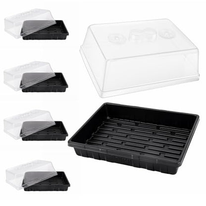 SOLIGT Thick Plastic 5-Set Strong Seed Starter Trays with 5" Humidity Domes | for Seed Starting, Germination, Seedling Propagation & Plant Growing, Holds 240 Cells in Total - size: 5 Set