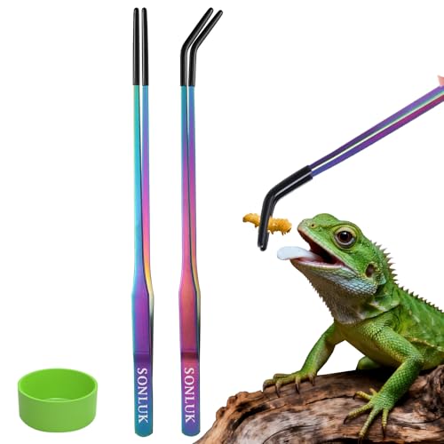 3 Pack Reptile Feeding Tongs&Bowl Set,10.62",Rubber Tips(A-colorful) | Straight &Curved,Stainless Steel,Non Slip,Rustproof,Long Feeder Tools for Bearded Dragon,Lizard,Craft,Terrarium Tank Supplies - color: A-colorful